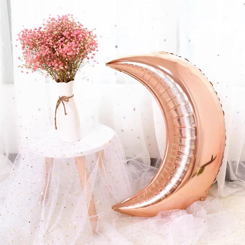 

Aluminum Film Balloon Moon Gold Silver Birthday Decoration Party Arrangement Children S First Year Balloon 28 inch moon, rose gold
