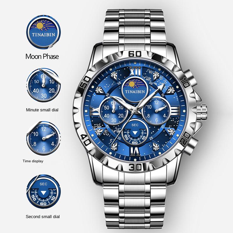 Chronograph Luxury Brand Stylish Men Luminous Wrist Watches For Male Clock Stainless Steel Band Men Business Quartz Watches