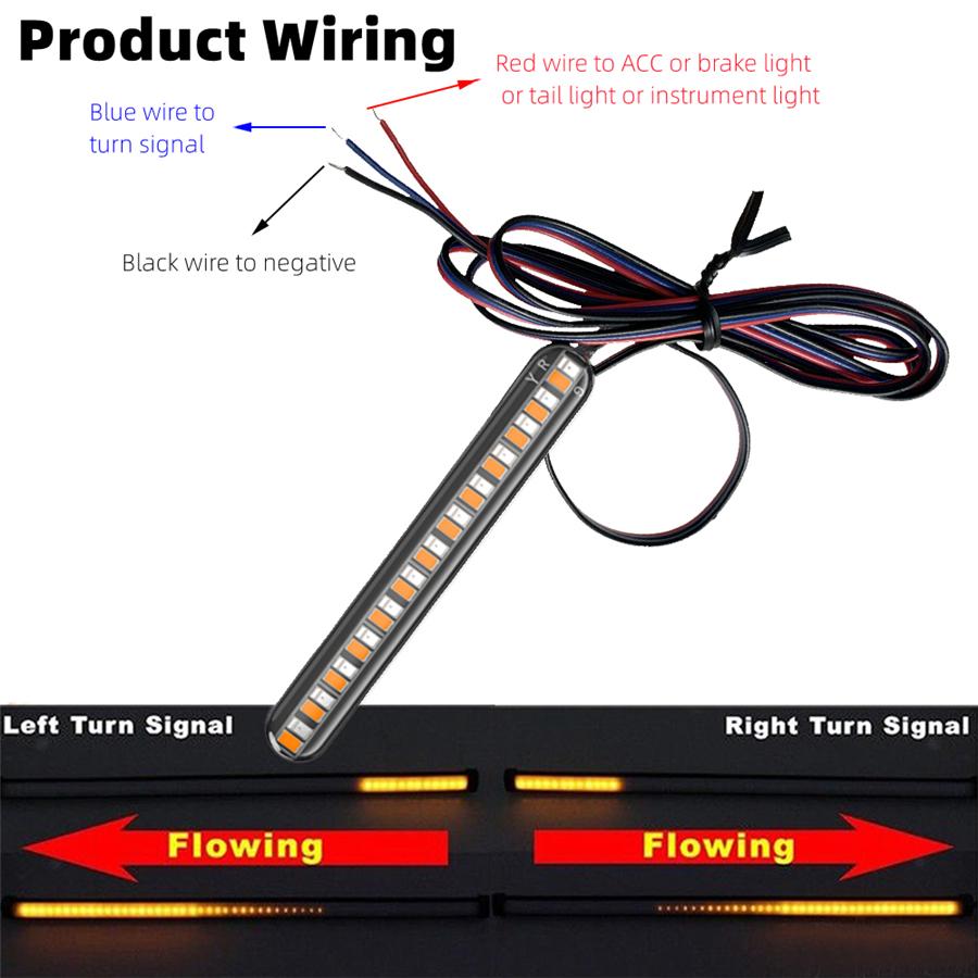 2 X Dual Color Motorcycle Flowing Turn Signal Rear Brake License Plate Light Bar