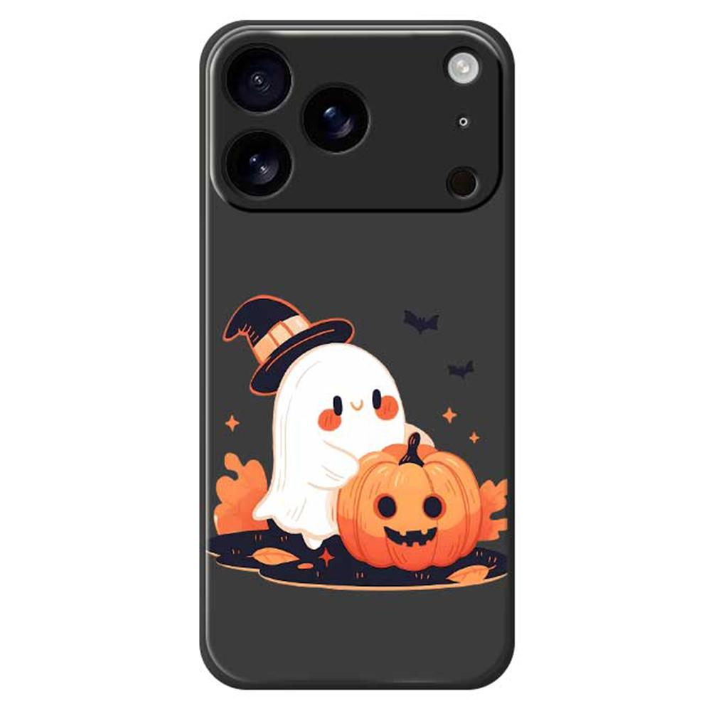 

For iPhone 17 Pro Max Case Halloween Ghost Pumpkin Pattern Printing Straight Edge TPU Phone Back Cover Black
