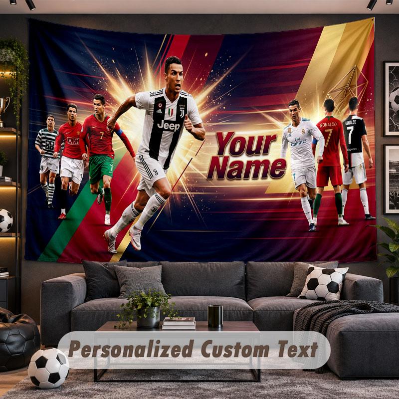 Arazzo da Appendere alla Parete Nome Personalizzato Modello Cristiano Ronaldo Tessuto Stampato Personalizzato Decorazione Murale