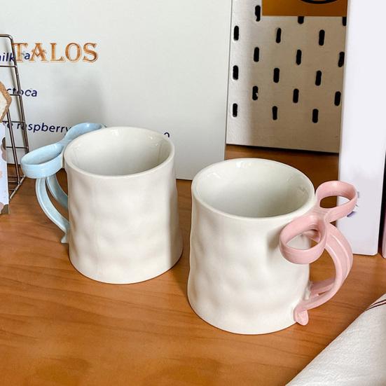 Ceramic Coffee Mug Elegant Tea Cup for Women Festive Bow Drinking Mug with Ribbon Handle Hot Cold Drinking Mug Gifts for Valentine's Birthday