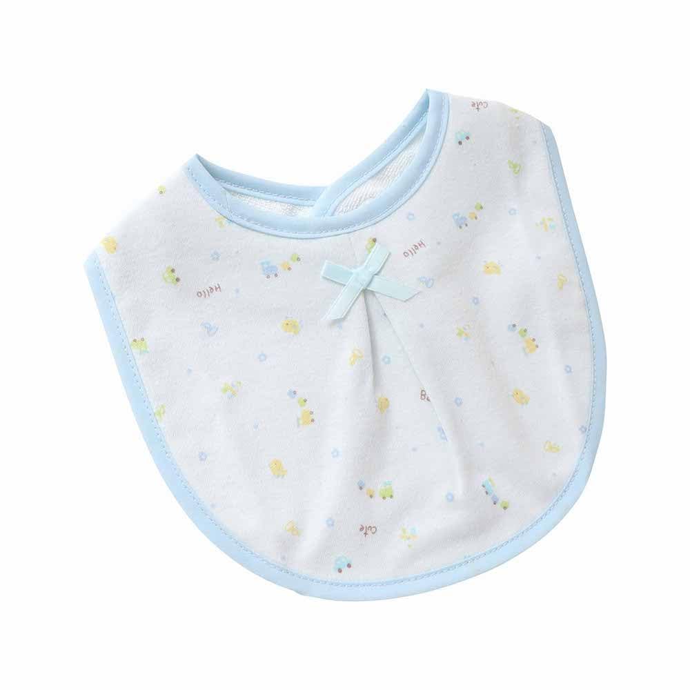 Cream De Coco Toy Print Bib with Cute Baby 20904 (Petite Baby/3 Colors) Ribbon, Bib, (Blue)