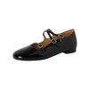 Fashion New Women's Genuine Leather, Sheepskin, Patent Leather, Crossed Loose Buckle with Low Heel Mary Jane Shoes, Single Shoe