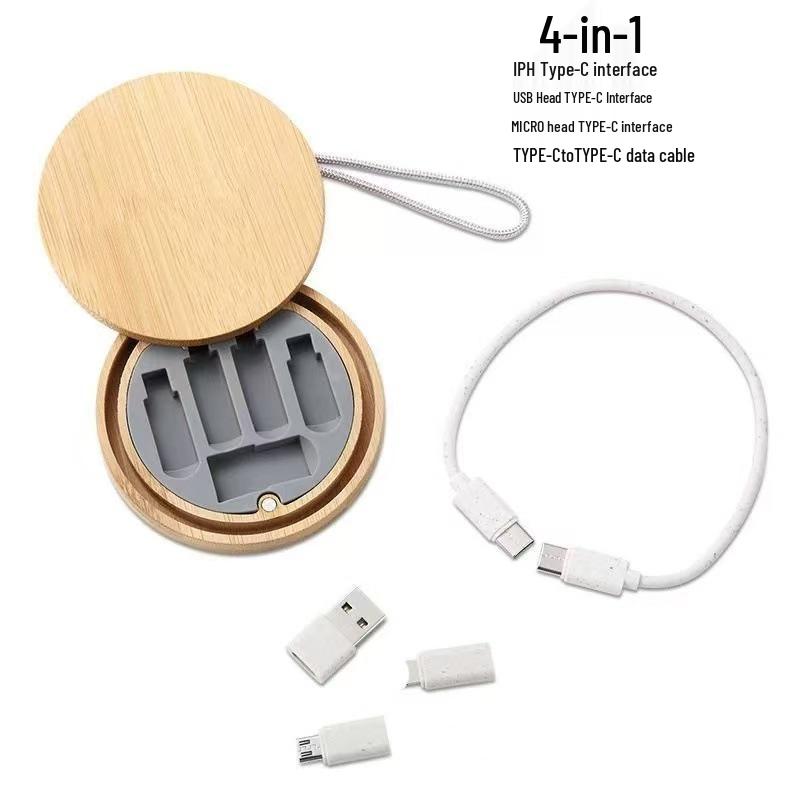 Biodegradable Bamboo & Wood Multifunctional Storage Box with 60W Charging & Data Cable Organization, Six-In-One.
