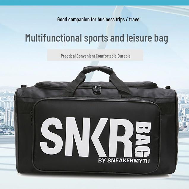 

SNKR Multifunctional Sneaker Storage & Travel Bag - Sports, Fitness, Basketball, Large Capacity Luggage Black Fabric White Logo