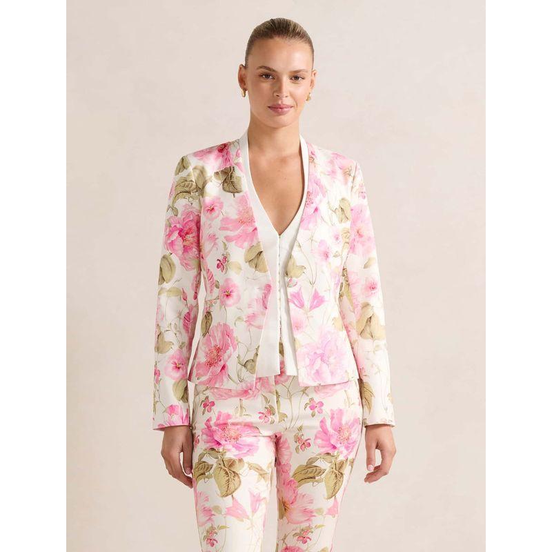 

Australia FN Pure Yuan 34-42 Elegant Commuter Flower Print V-neck Shoulder Slim fit Slimming Suit Small Coat Autumn White powder Florals 34 yards(XXS)