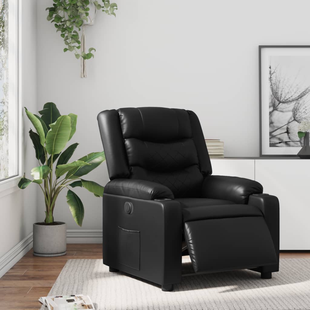Electric Recliner Chair Black Faux Leather