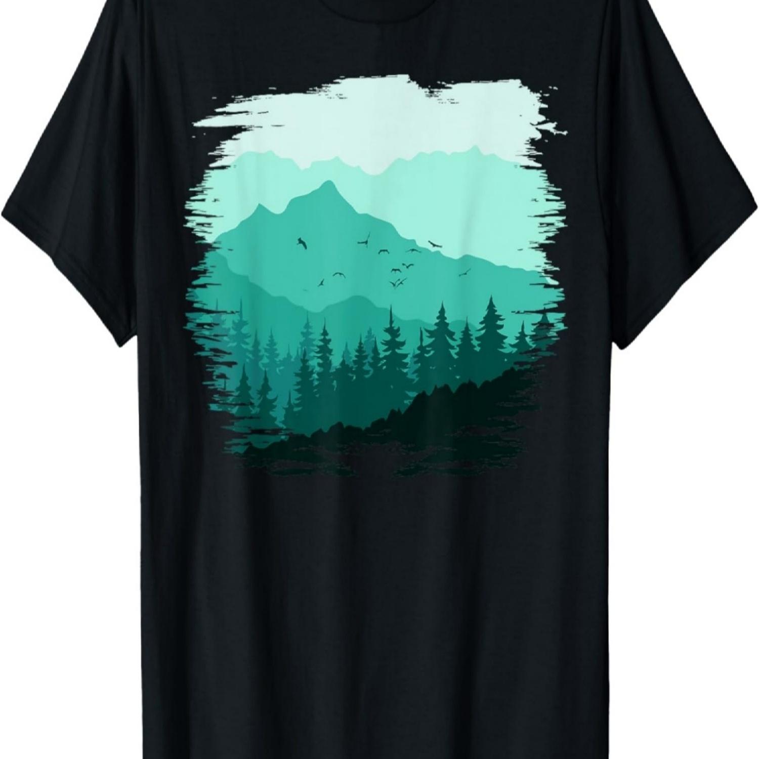 Timeless Mountain, Nature Trees and Forest with Birds T-Shirt S