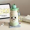 Large Capacity 316 Stainless Steel Insulated Cartoon Puppy Water Tumbler with Straw and Portable Pull Rope