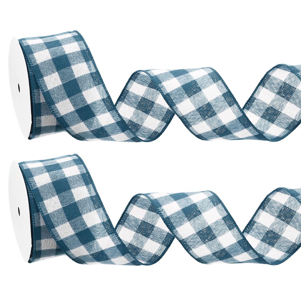 2 Rollen Herbst Karo Juteband Karoband Karoband mit Drahtkante für Thanksgiving Herbstparty DIY Schleife Verpackung
