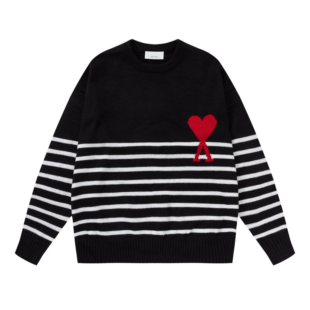 Neuer AMI CS Strickpullover Rundhals Trendmarke Damen Paar Kleines Herz Lockerer Pullover Langarm Grenzüberschreitender Strickpullover