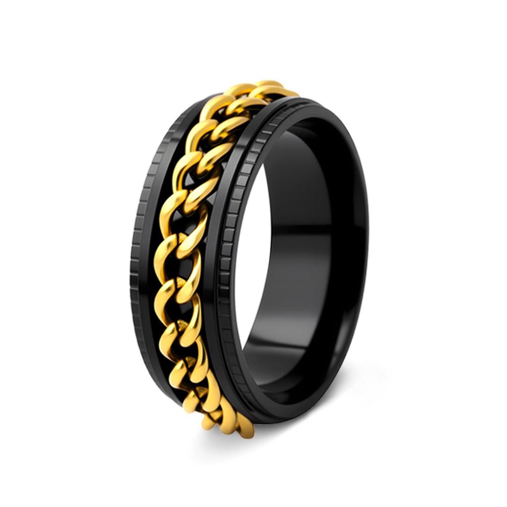 Schwarz Gold Titanstahl Mode Ring - Trendiger Edelstahl Schmuck