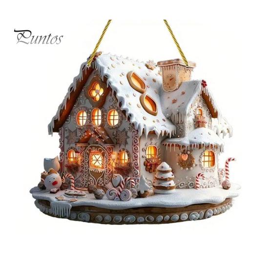 Santa Claus Carousel Pendants Christmas Carousel/Snow Cottage Hanging Ornament, Double-Sided Double Sided Printed Acrylic Charms Pendant for