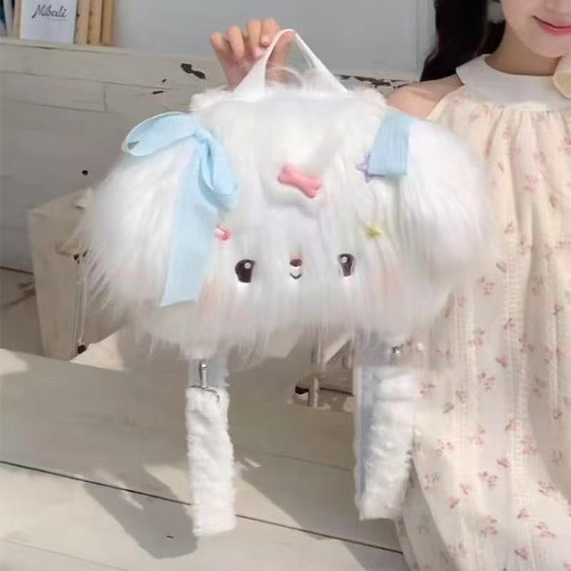 Haired Long Puppy Plush Backpack Dog Crossbody Bag  Casual Travel Gift Kids