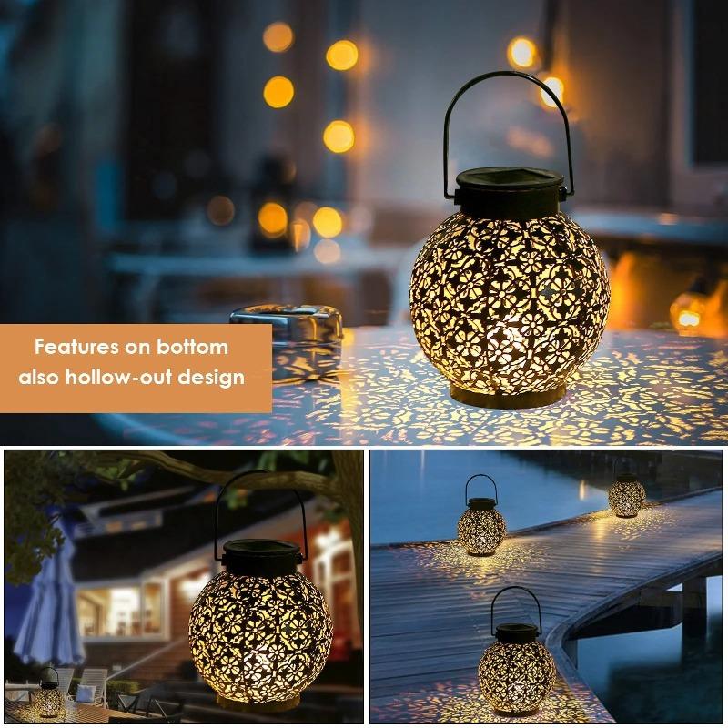 Solar Outdoor Lights Decor for Table Patio Garden Yard Solar Lantern Outdoor Waterproof Hanging Metal Decorative Garden Lights Christmas
