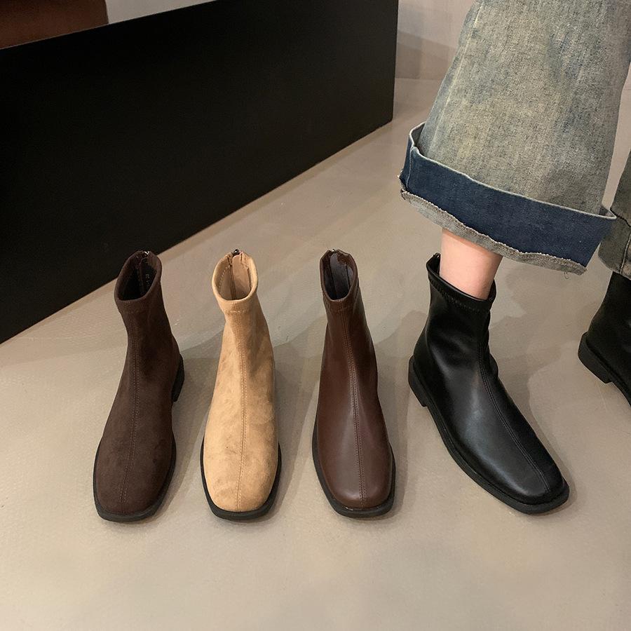 Retro suede French small ankle boots women's new autumn and winter low heel black thin short Martin boots