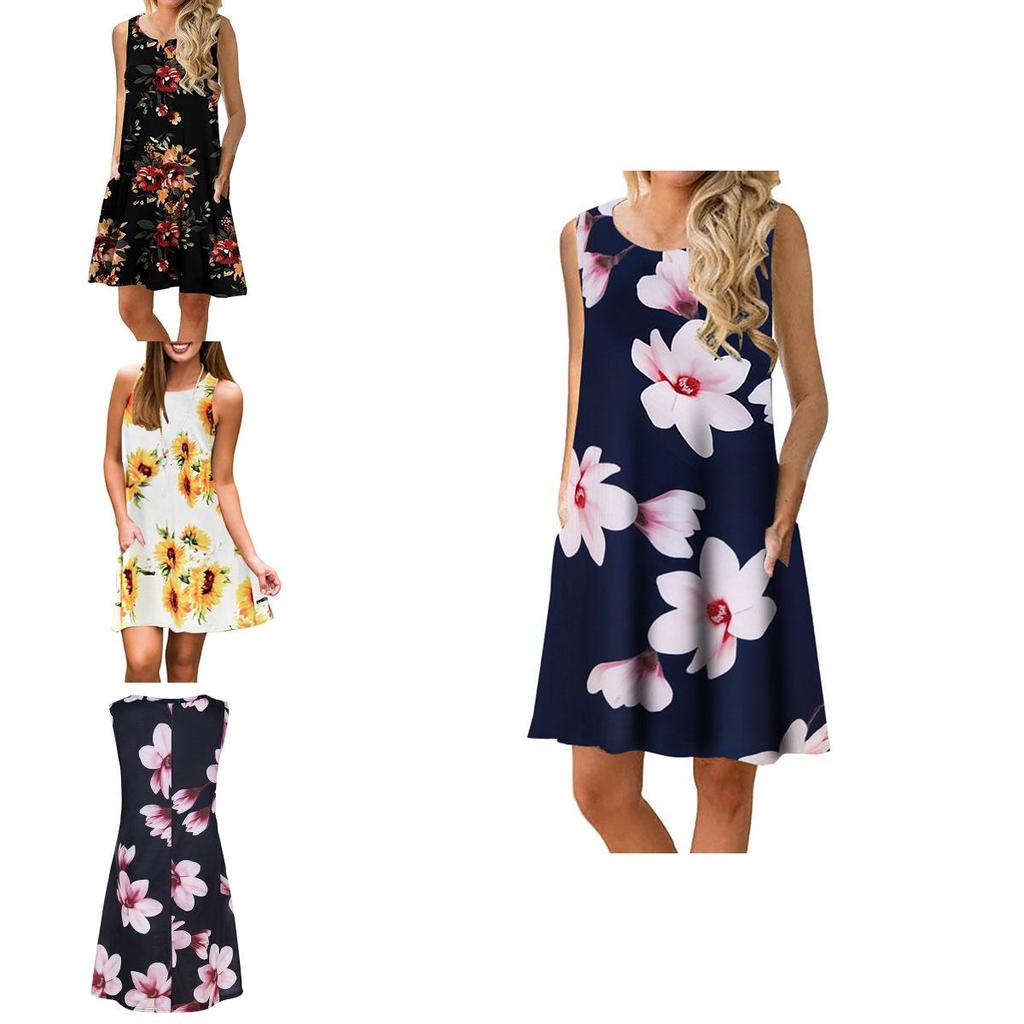 Women's Summer Boho Floral Tank Dress With Comfortable Loose Fit For Casual Beach Outings