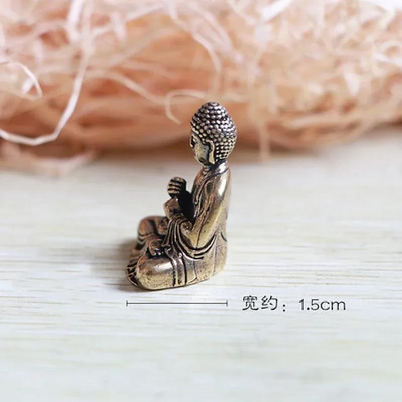 Small Creative Craft Mini Portable Vintage Brass Buddha Statue Pocket Sitting Buddha Figure Sculpture Office Desk Decor Ornament
