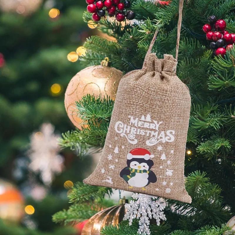 1-30pcs Christmas Gifts Drawstring Bags Linen Bundle Pocket Bracelet Jewelry Burlap Storage Bags Xmas Candy Gift Packaging Bags