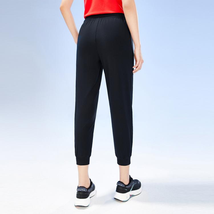 Anta Training Series Logo Print Knitted Tapered Nine-Point Sports Pants Women bottoms Basic-Black 162327324-1