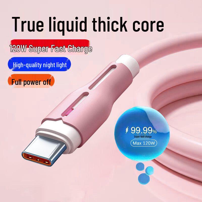 Silicone Luminous 120W 6A Super Fast Charging Cable, Flash Charge Compatible with Huawei Type-C Phones