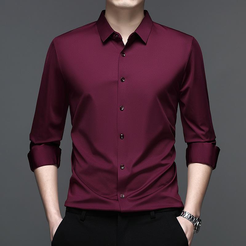 Mens Casual Long Sleeve Seamless Solid Turn Down Collar Regular Fit Shirt