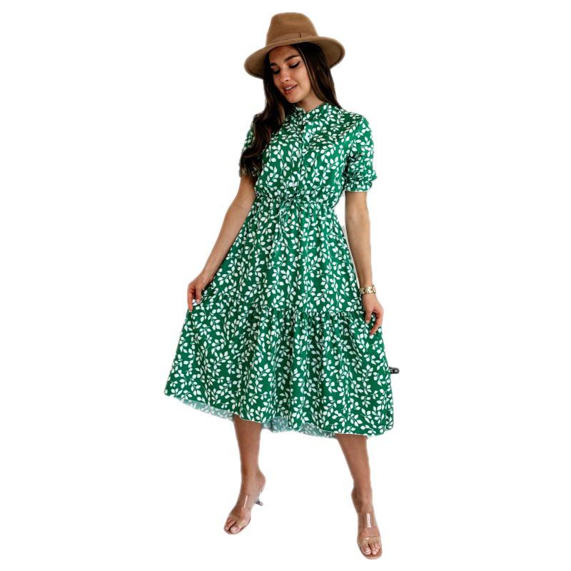 European & American Style Women's Printed Cinched Waist Swing Dress