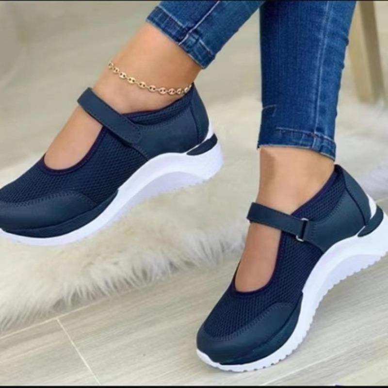 Fashion Round Head Knitted Women's Thick Sole Single Shoes Women's Large Size 36-43 Grid Casual Women's Shoes Sneakers Women