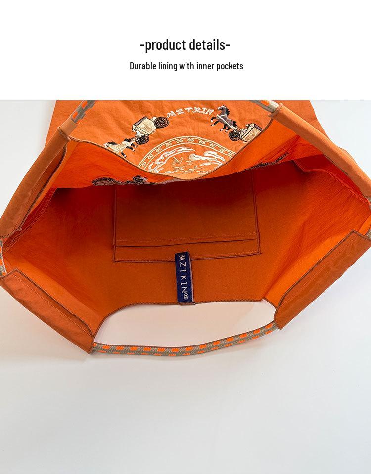 Women's Embroidered Canvas Tote Bag - Large, Foldable, and Portable Shoulder Handbag