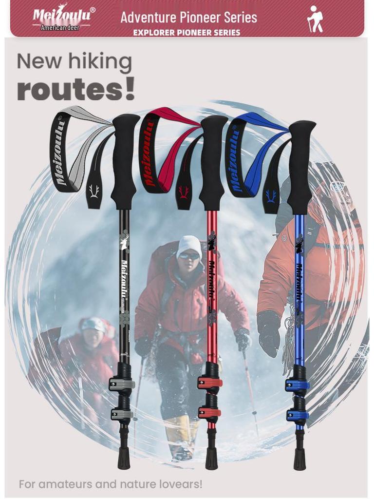 3-Section Telescopic Aluminum Trekking Poles: Multifunctional Hiking and Climbing Cane.