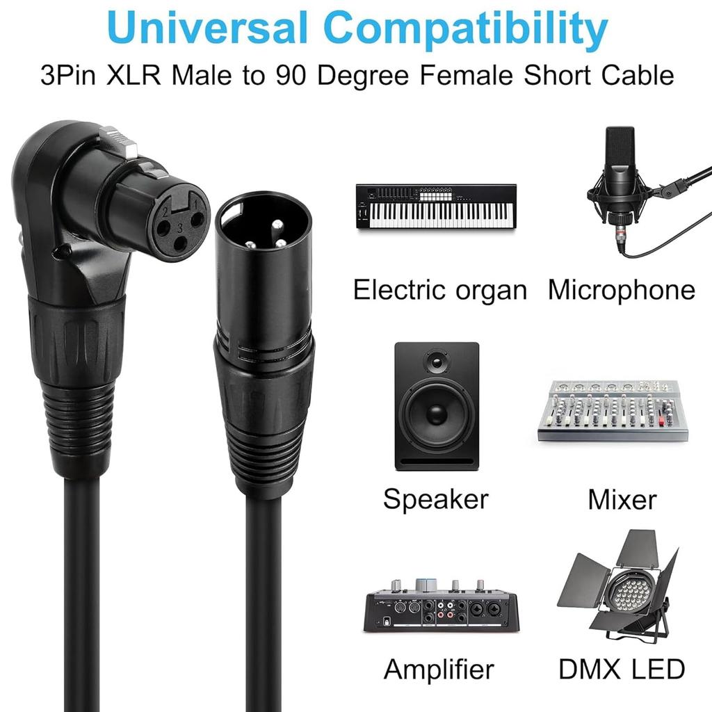 Ongwan XLR Microphone Extension Cable Adapter, Right Angle XLR To Straight XLR Cable, PVC (1 Meter3.3 Feet)