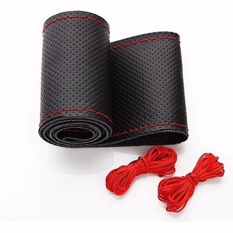 38cm Microfiber Car Steering Wheel Cover Soft Leather Braid On The Steering-Wheel with Needle Thread DIY Car Decoration