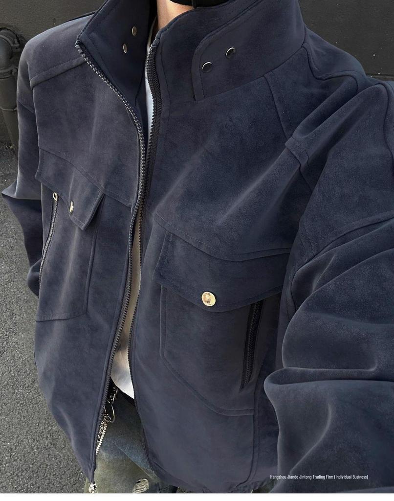 SWAMP AREA Matte Velvety PU Leather Men's Retro American Workwear Jacket - Autumn/Winter Style