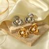 Gold Sliver Color Stainless Steel Flower Pearl Earrings For Women 30mm Flower Pearl Stud