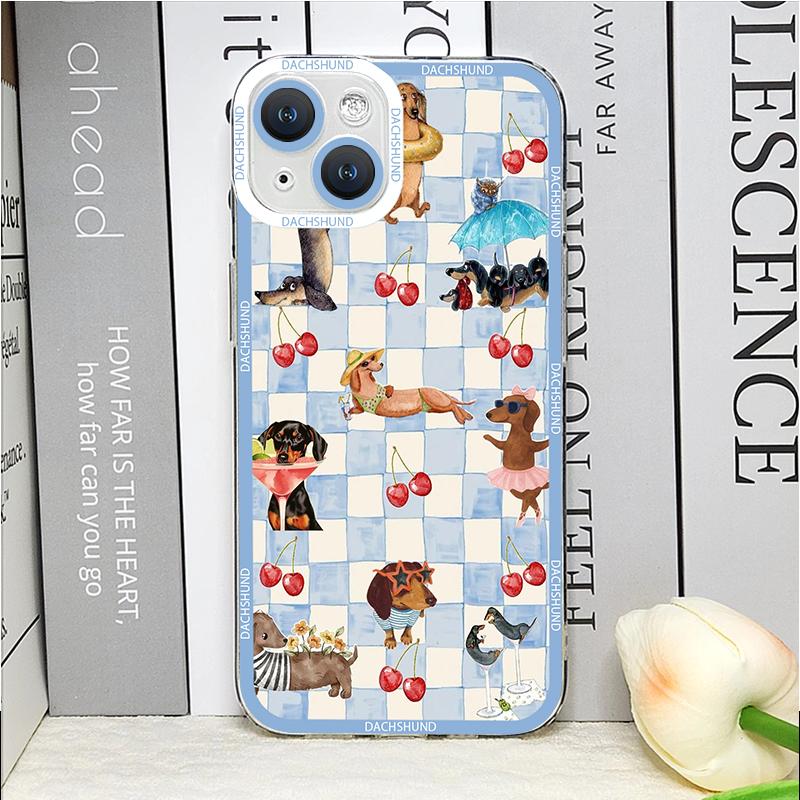 Cute Sausage Dog Animal Plaid Phone Case for IPhone 17 16 15 14 Plus 13 12 11 Pro Max Mini Dachshund Striped Printed Soft Cover