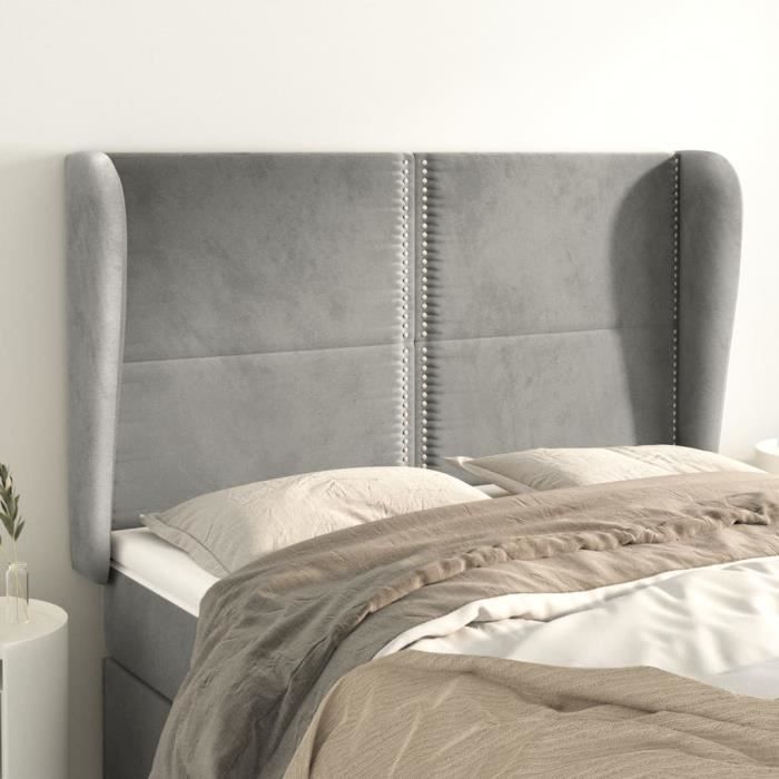 VidaXL Tête de lit avec oreilles Gris clair 147x23x118-128 cm Velours3117864