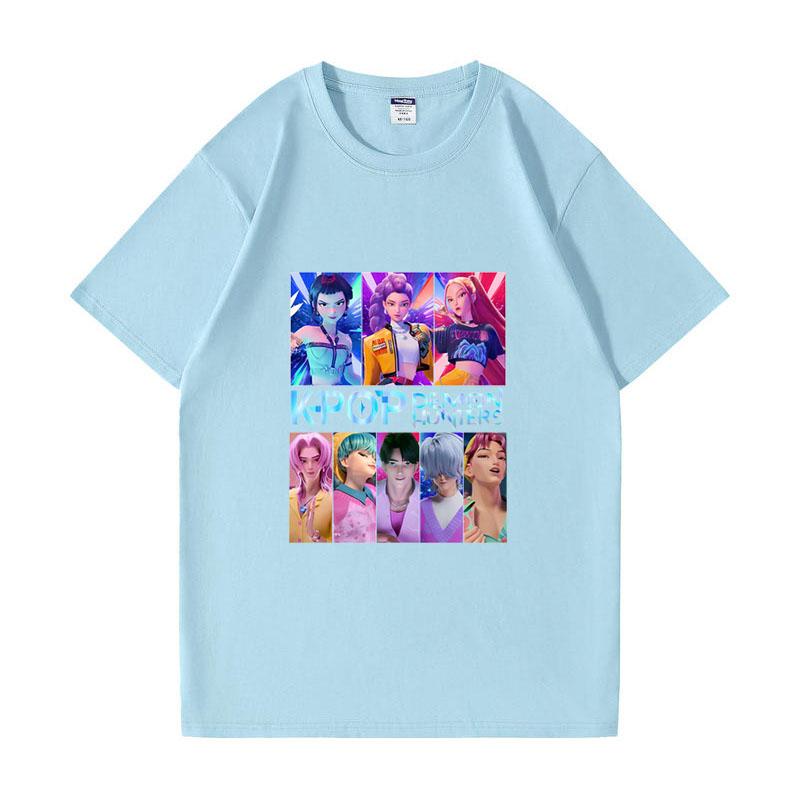 Kpop Łowcy Demonów HUNTRIX Saja Chłopcy Koszulki Dziewczęce Okrągły Dekolt Casualowe Damskie Letnie Koszulki Bawełniana Koszulka Wysokiej Jakości Odzież Topy