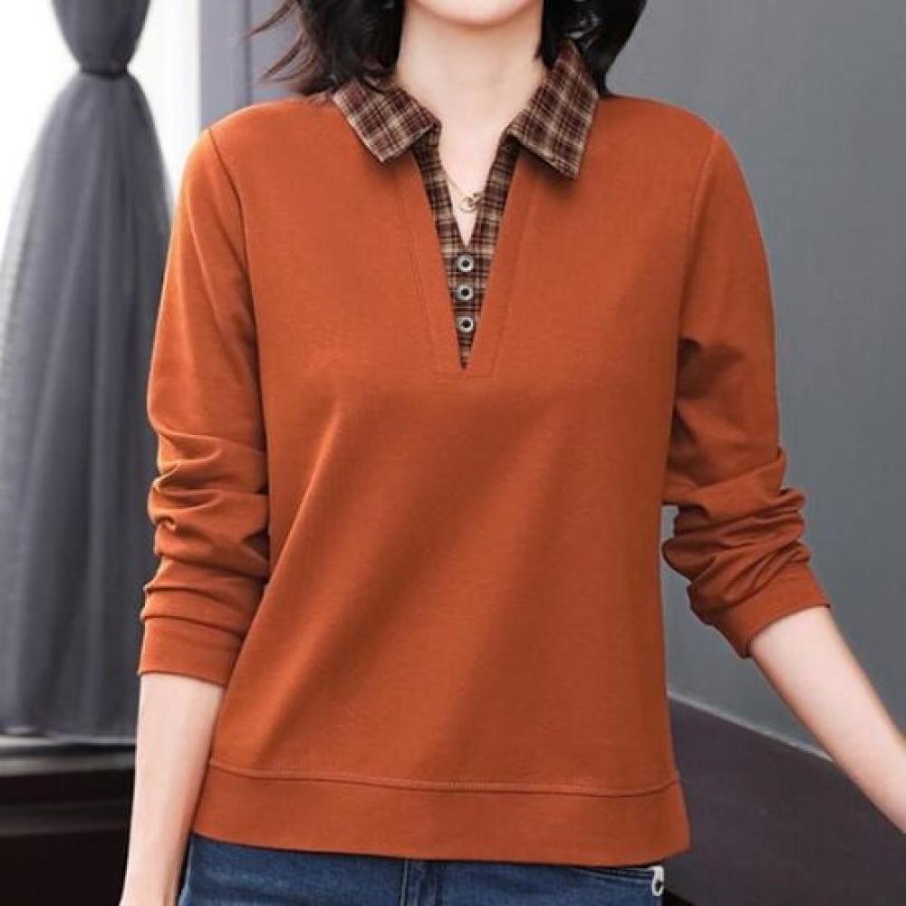Navava Women Big Size Check BuTTon PoinT Collar Long Sleeve T shirT nT3137