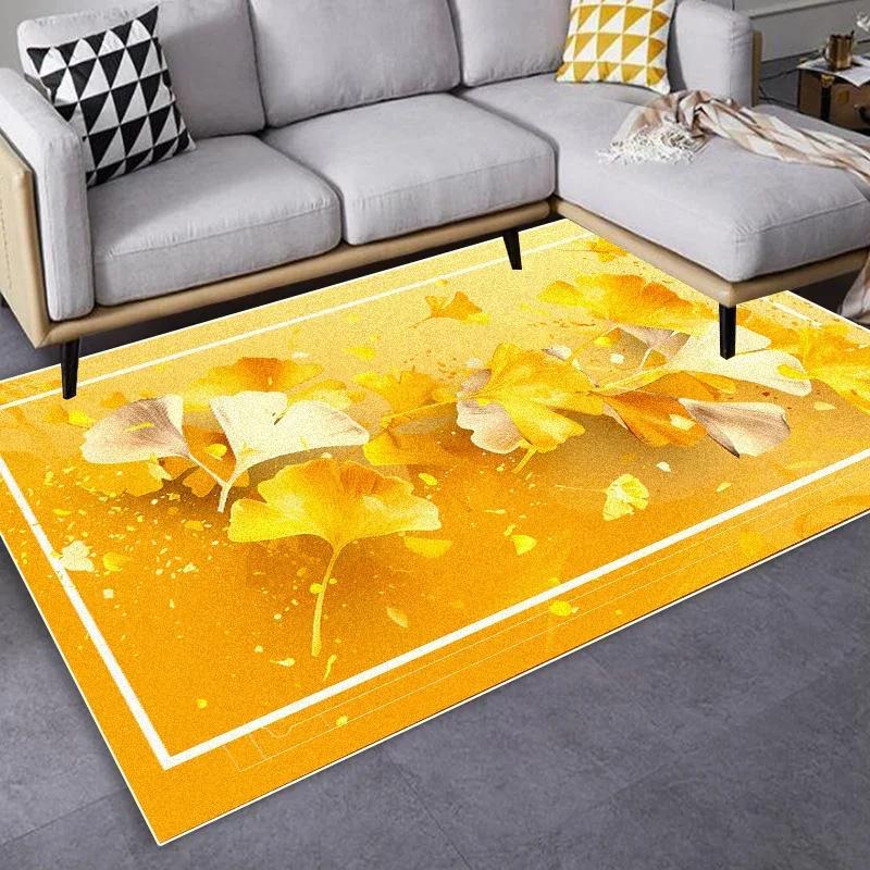 Luxury Nordic Golden Floral Rug - Soft Fluffy Non-Slip Washable Carpet for Living Room Sofa Side Bedroom Mat for Home Office