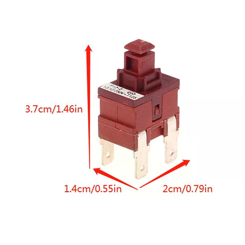 Power Switch Push Button KAN-L5 P12-2 Switch 8A 250VAC 2/4pin Self-Locking, For Water Heater Vacuum Cleaner