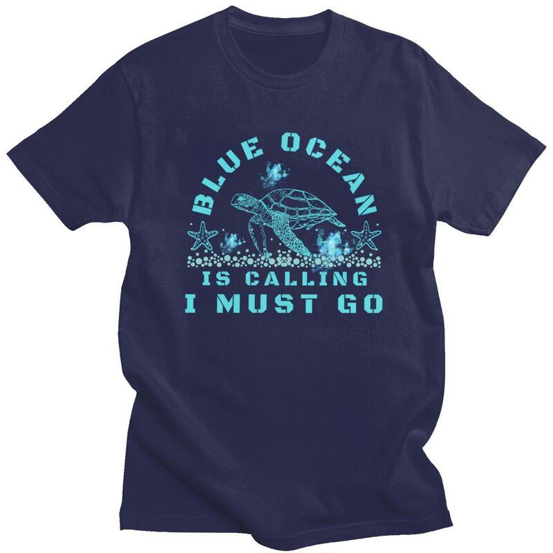 

Classic Turtle Blue Ocean Is Calling T Shirt Men Short Sleeve Tshirt Casual Tee For Husband Father Pure Cotton Oversized Tshirt 4XL