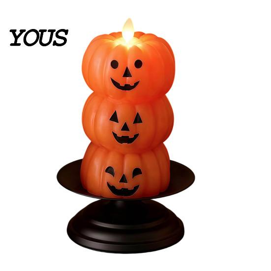 Retro Halloween Table Decoration Flameless Fake Candle, Battery Operated Stacked Pumpkin/Ghost Candle Light, Party Atmosphere Light LED Flickering