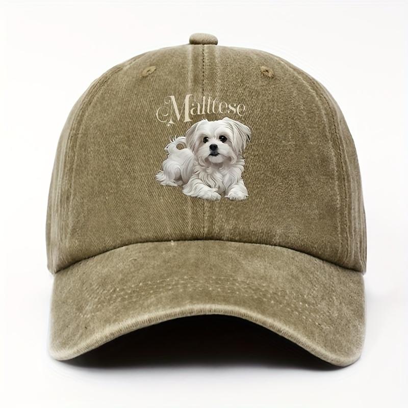 Malteser Hund Baseballkappe Verstellbar Baumwolle Used Welpen-Print Lässiger Sommerhut für Tierliebhaber