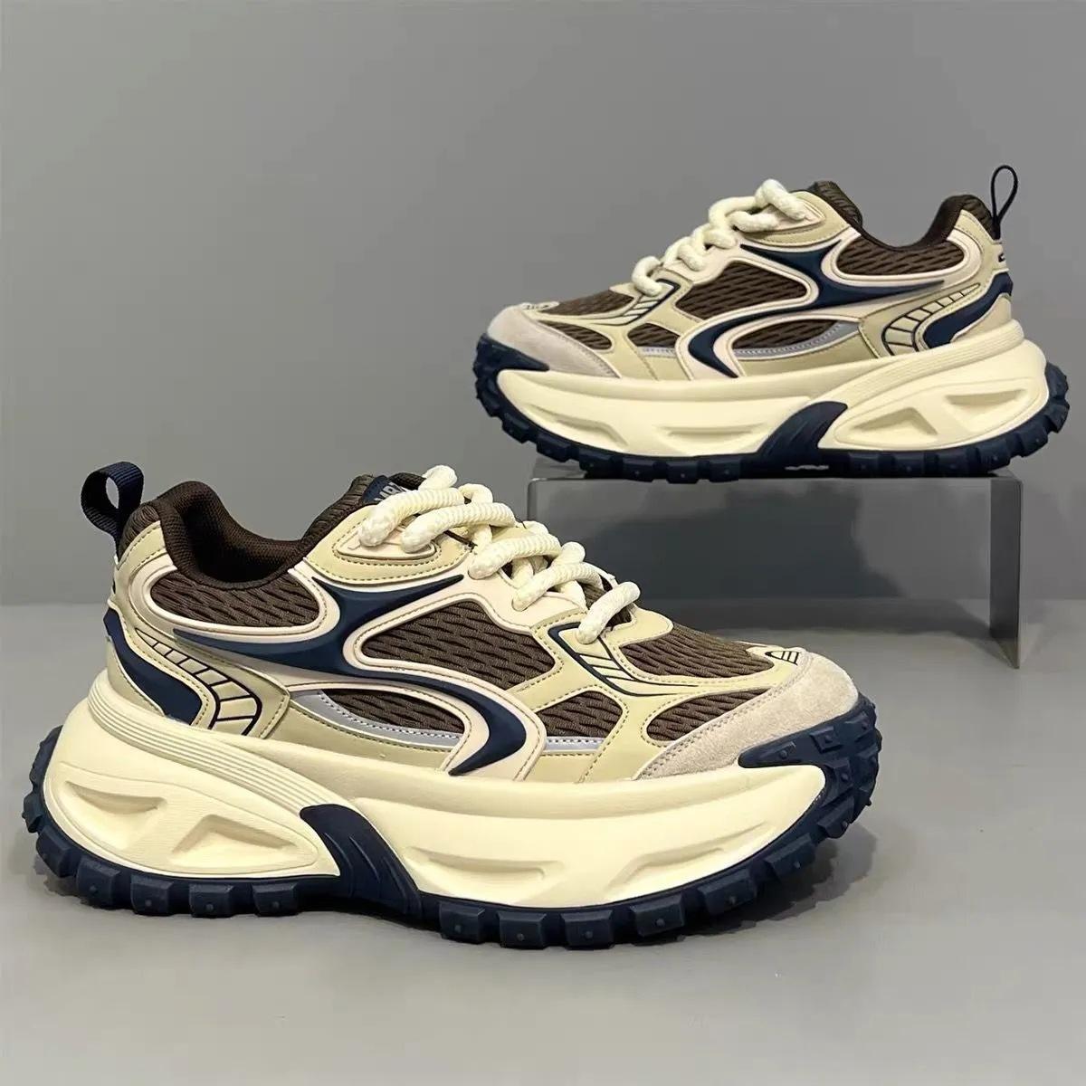 

Повседневный стиль Ежедневный тренд Универсальные с высоким чувством Легкая роскошь Новая платформа мужская обувь Модные дышащие спортивные папины кроссовки 44