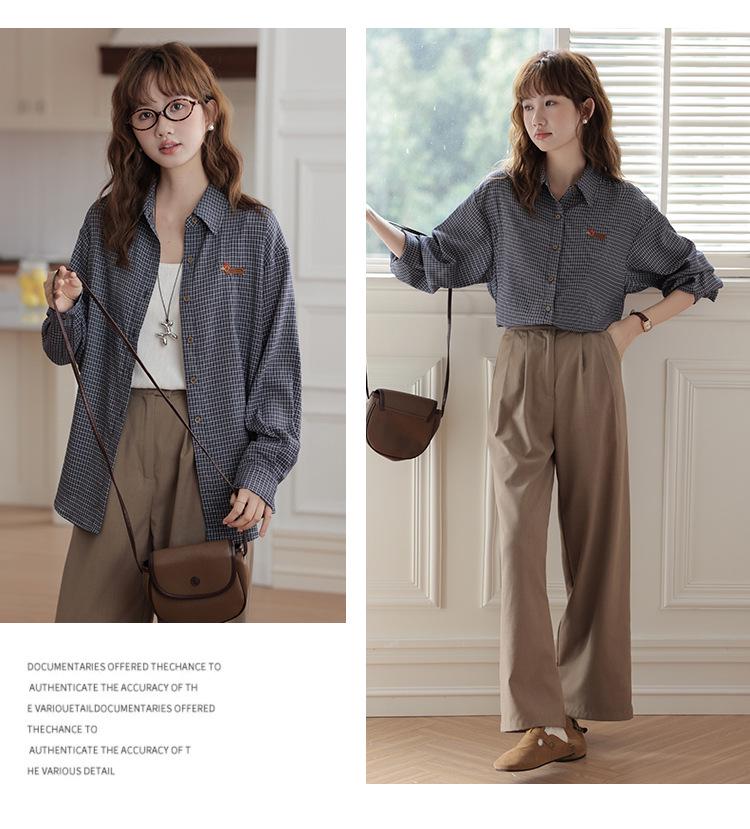Full River Red Plaid Dachshund Embroidered Miu-style Women's Autumn Loose Long Sleeve Cardigan