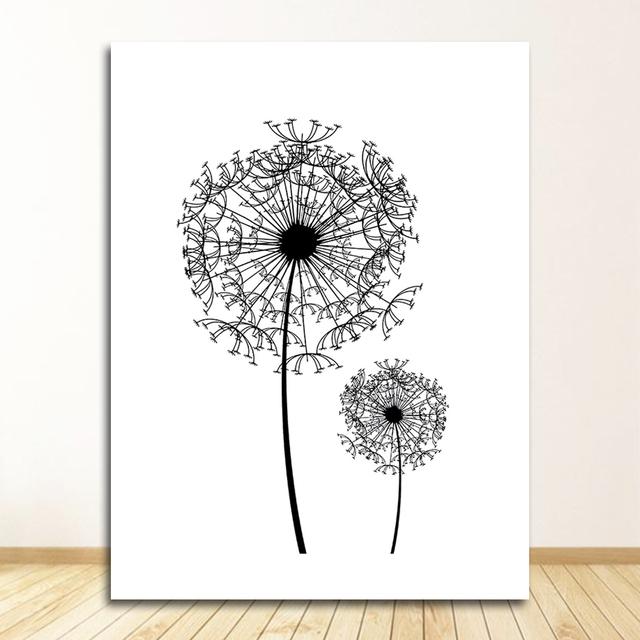 Wall Art Canvas Abstract Painting Picture Nordic Dandelion Flower S and Prints Living Room Scandinavian Black and White