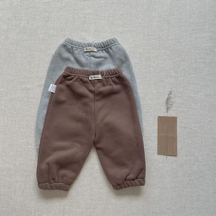 Kids' Korean Velvet-Lined Casual Pants for Spring & Autumn - Unisex Baby Trousers
