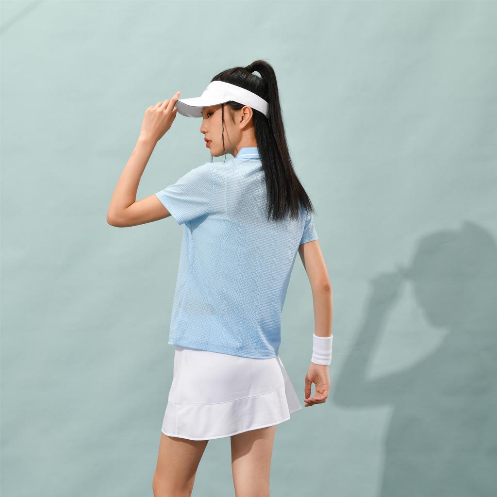 Lining Sponsorship Series Solid Color Casual Breathable Short Sleeve Polo Shirt Women Polo Shirts Ink-Blue APLS228-1