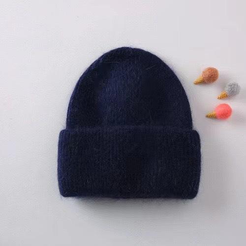 Internet celebrity Angola rabbit hair solid color light board autumn and winter versatile candy color vertical stripe outdoor warm knitted hat women